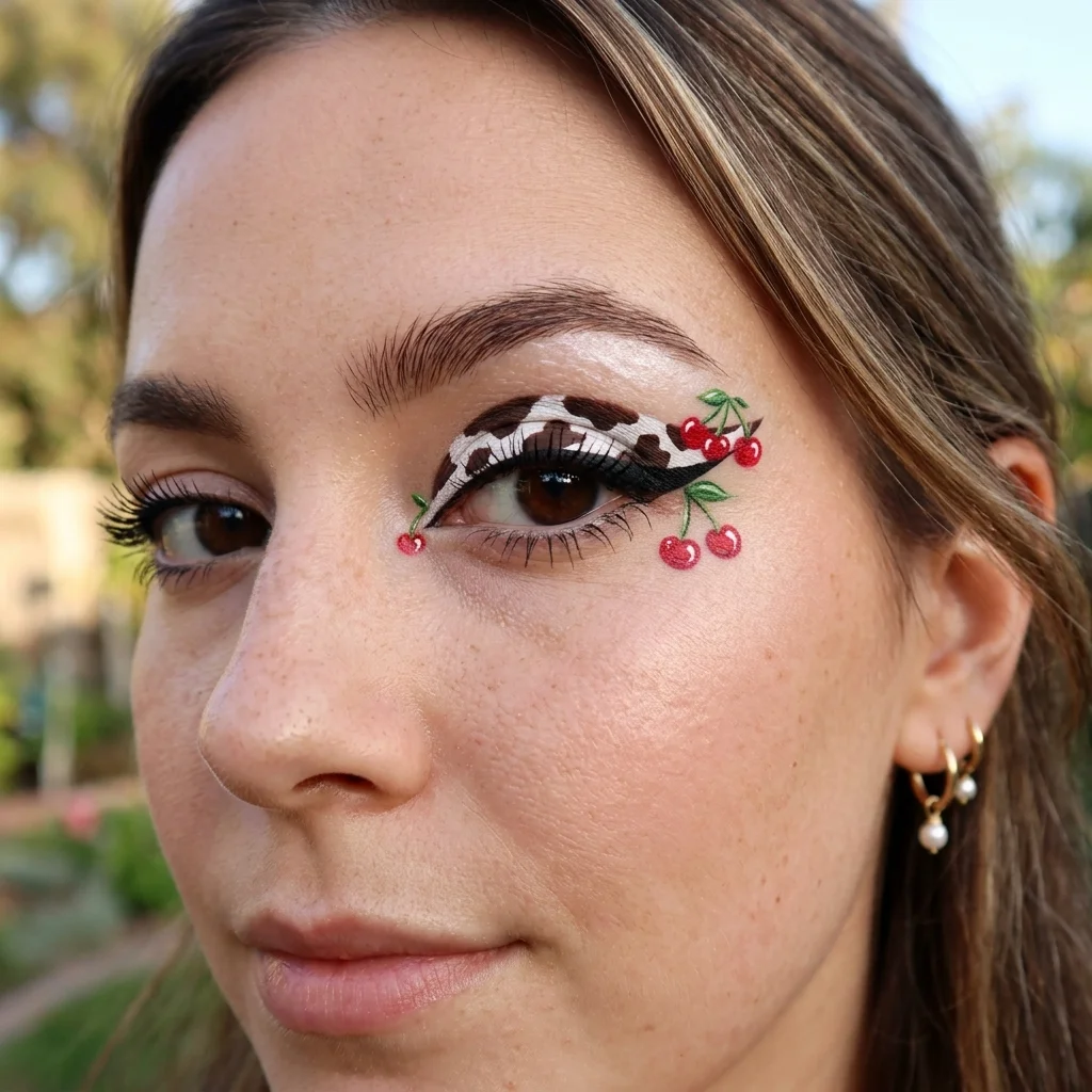 Cow print and cherry graphic liner
