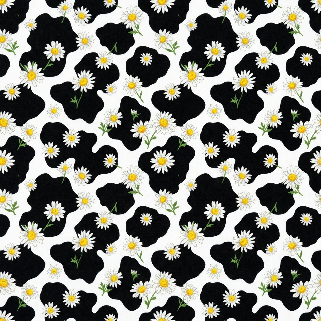 Cow print with daisy flowers