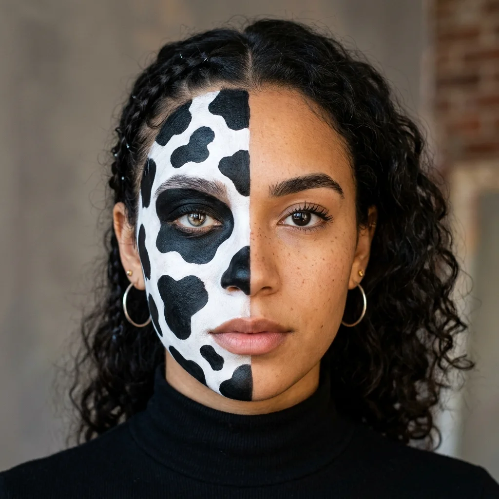 Half-face asymmetrical cow print