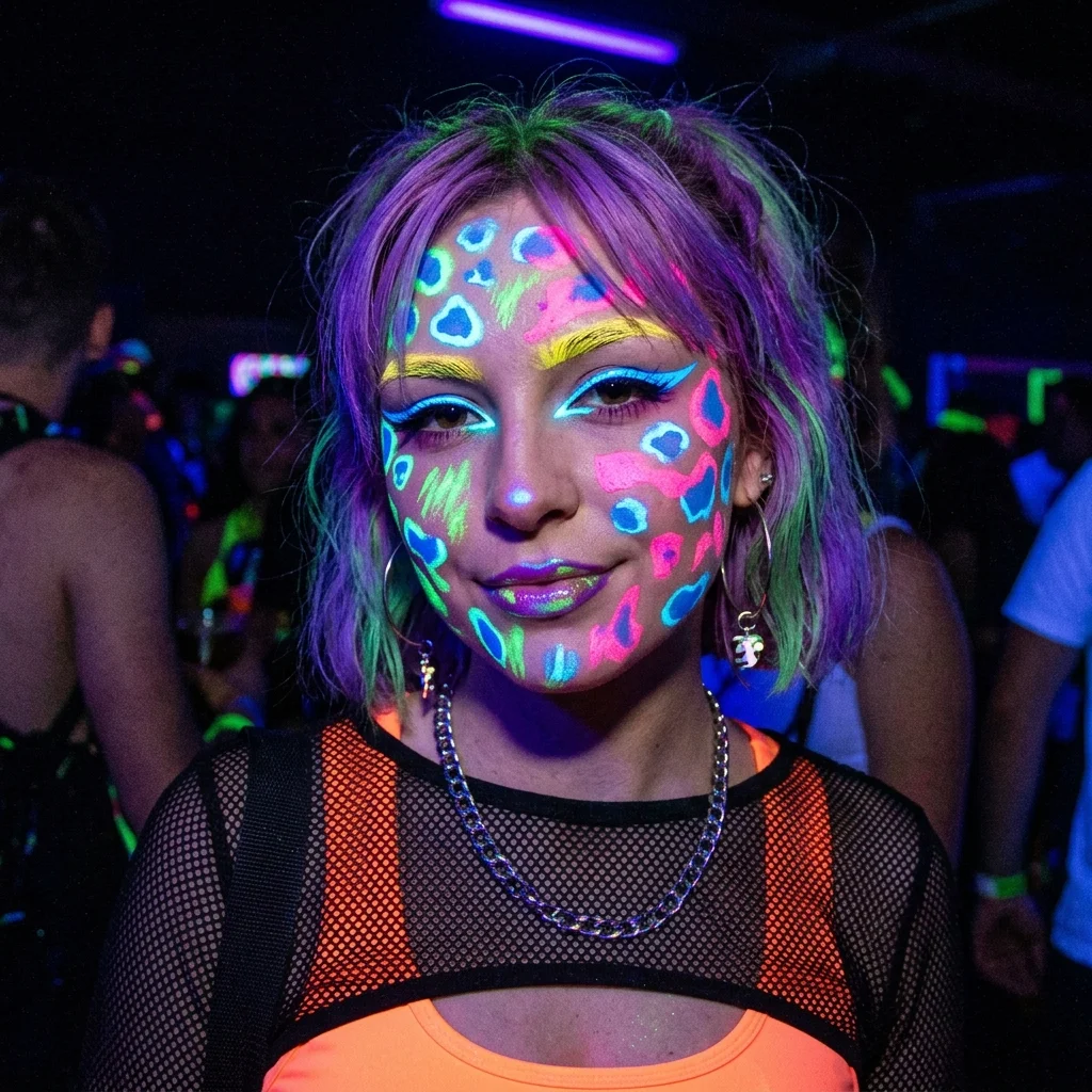 UV reactive neon cow print makeup