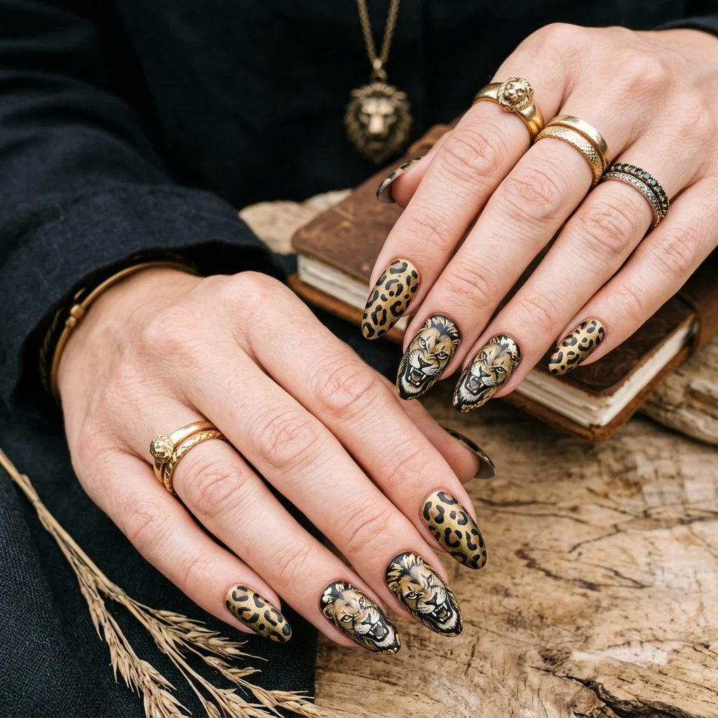 Fierce lioness animal print nails