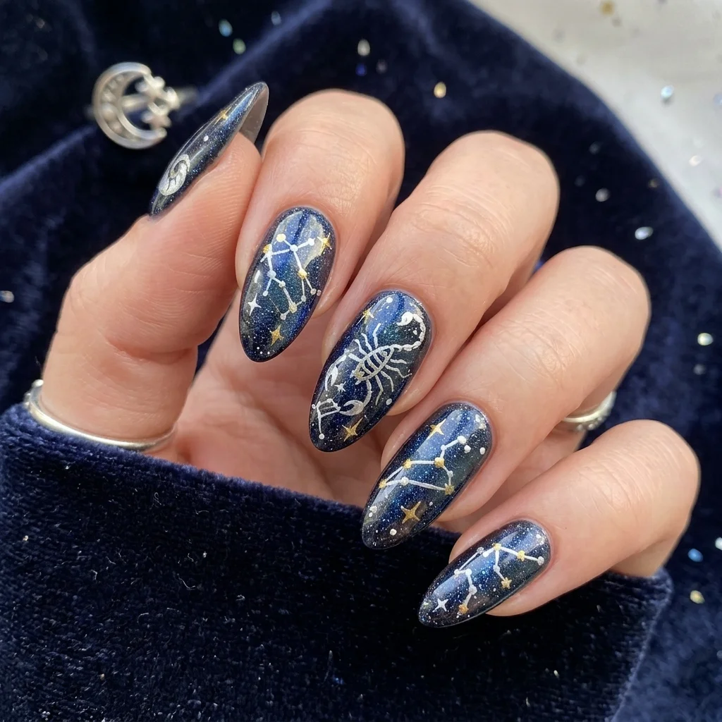 Zodiac sign constellation art nails
