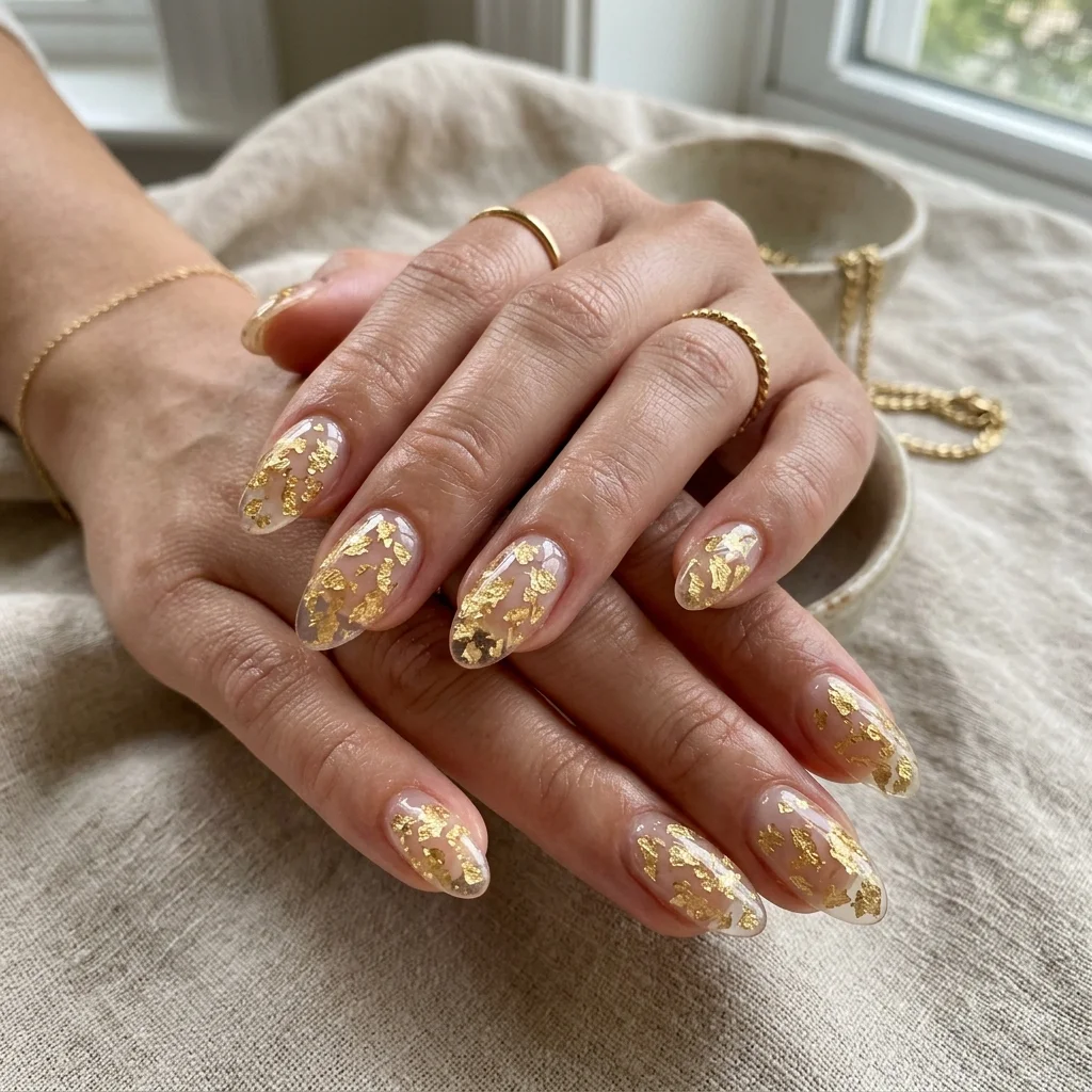 Encapsulated gold flakes nails