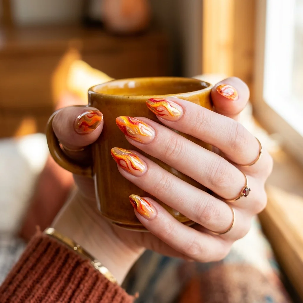 Abstract fire accents nails
