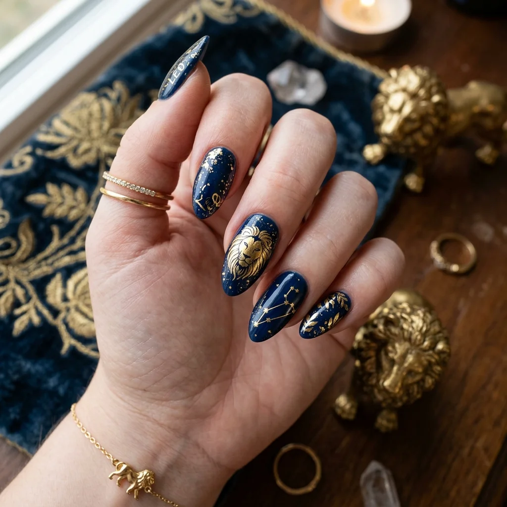 Classic gold foil Leo nails