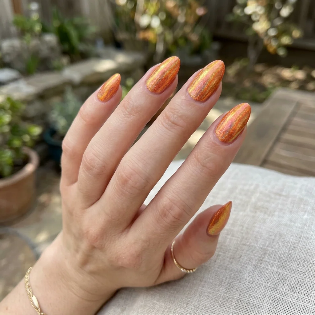 Holographic orange shift nails