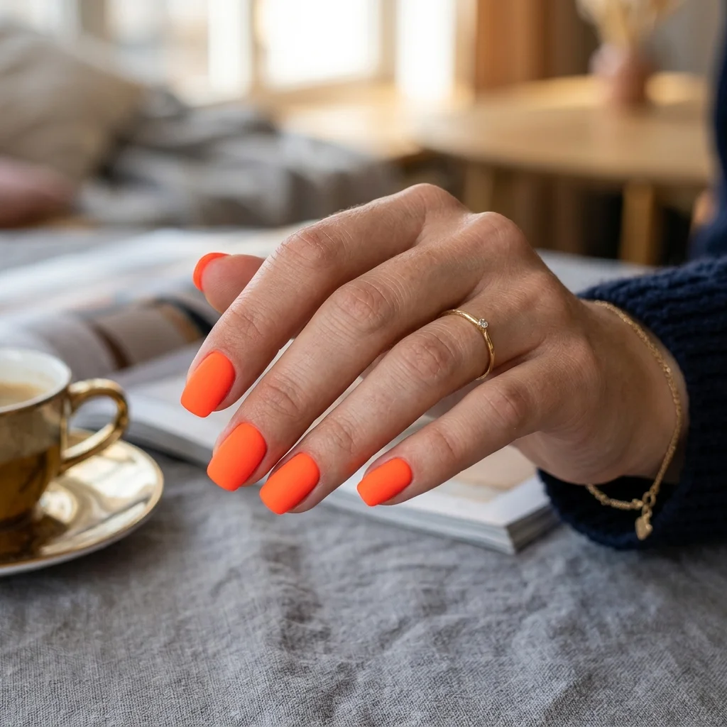 Neon orange matte finish nails