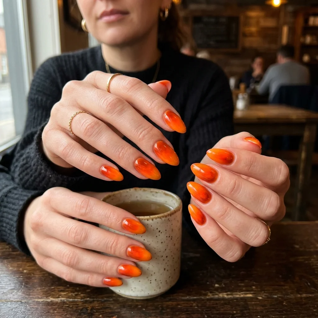 Fiery orange aura nails