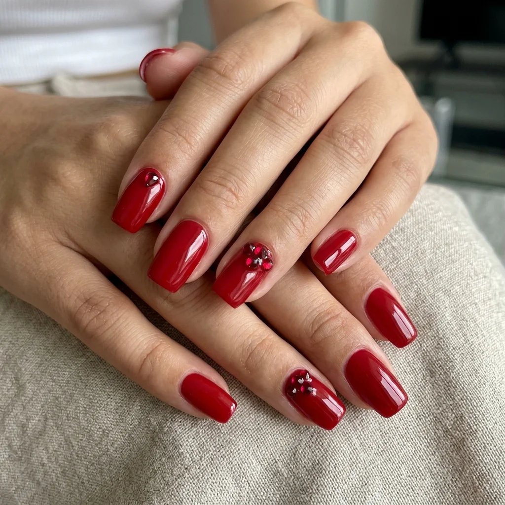 Ruby red birthstone accents nails