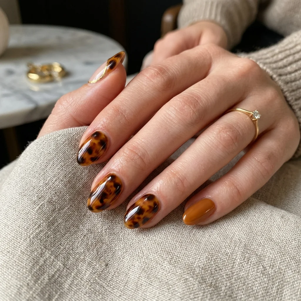 Tortoiseshell print details nails