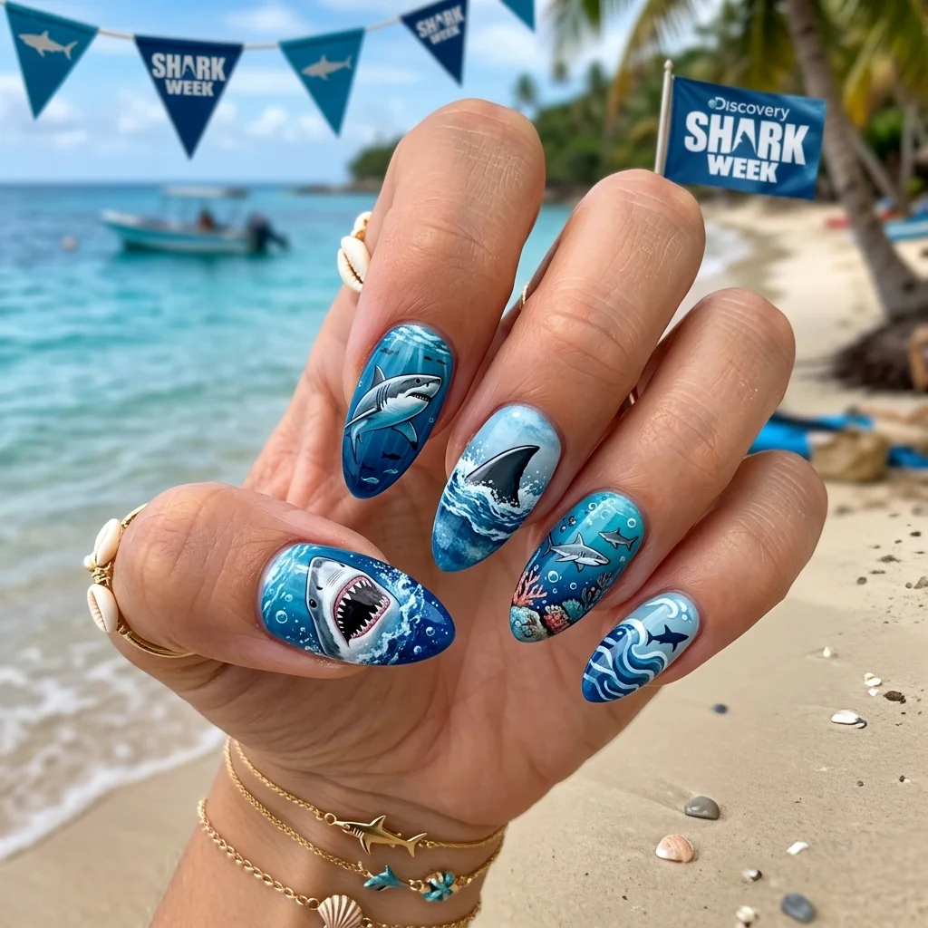 Shark Week Nails featured look