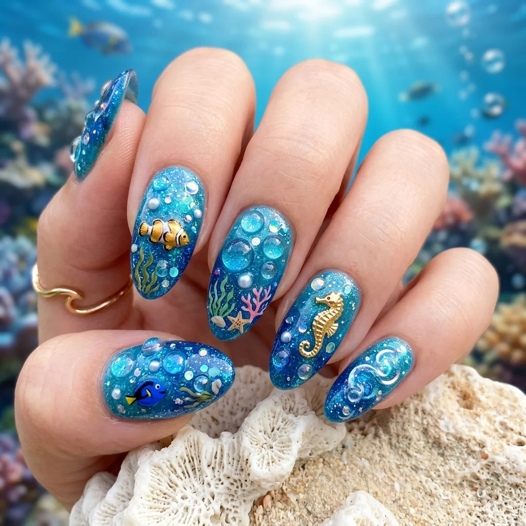 Undersea Bubbles Nail Art